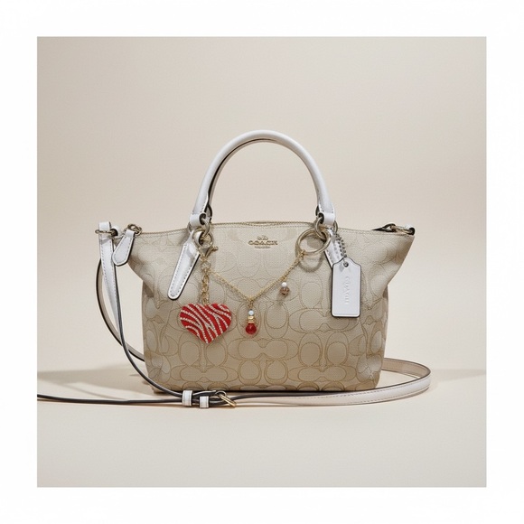 Coach Handbags - Coach Beige Signature Satchel Bag With Hand Crafted Purse Chain Necklace
